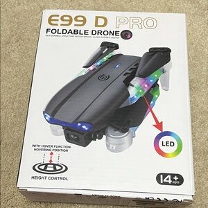 Source Unknown E99 D Pro Foldable Drone - Black with Multicolor LEDs